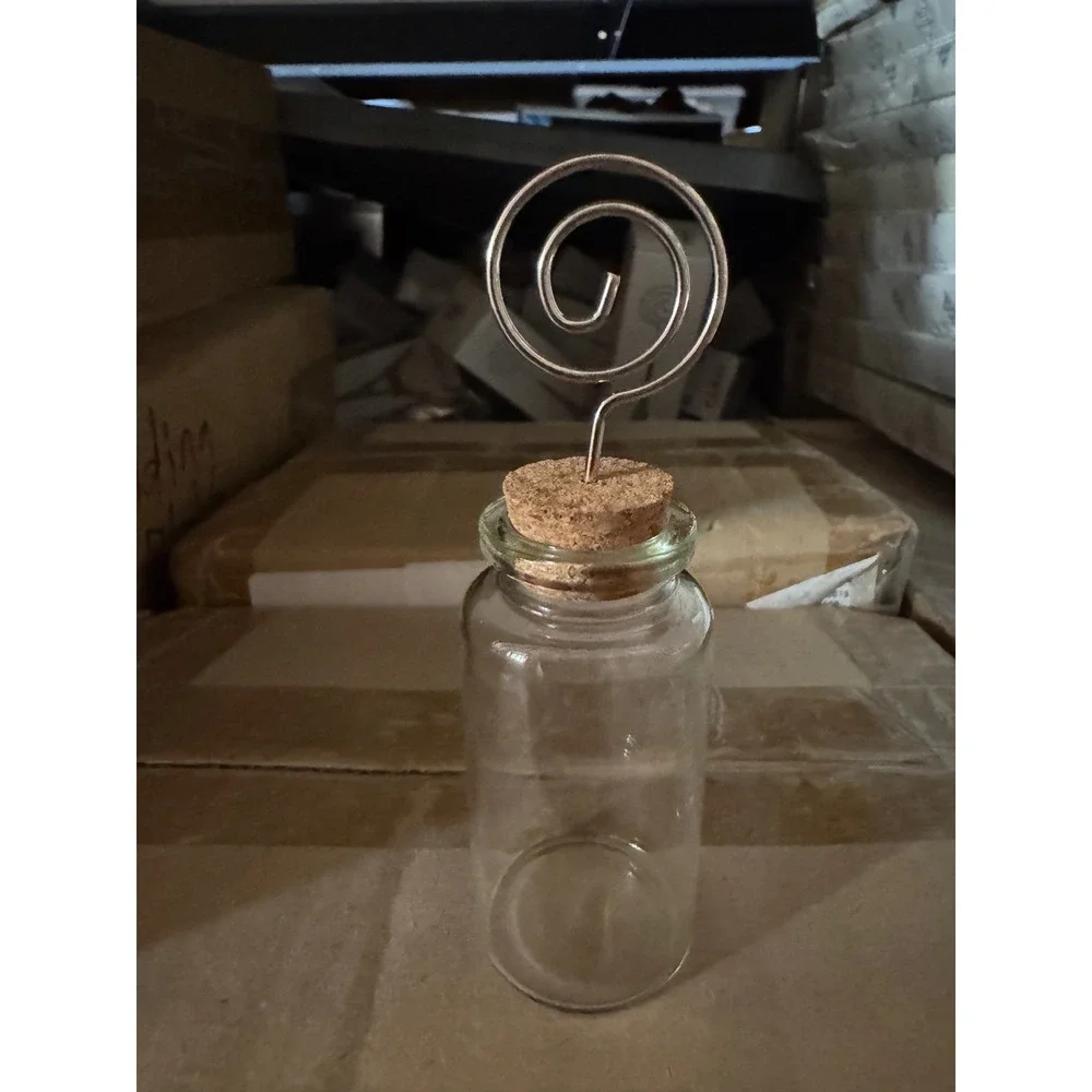 24 Glass Bottle Place Card Holders with Cork and Spiral‎ Wire Wedding Decor